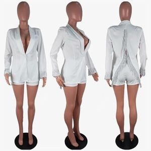 2 Piece Outfit for Women Long Sleeve Solid Color Fringe Blazer with Shorts